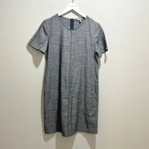 LILLA P Gray Seamed Dress with Pockets & Short Sleeve & Back Zipper